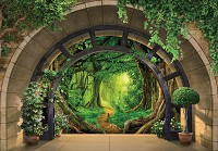 Флизелиновые фотообои арка 520x318 см 3D-эффект Терраса Пейзаж тропического леса (14093VEXXXXXL) +клей - вид 1 миниатюра