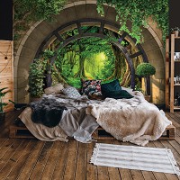 Флизелиновые фотообои с природой арка 416x290 см 3D-эффект Терраса Пейзаж тропического леса (14093VEXXXXL) +клей