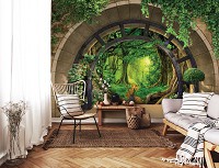 Флизелиновые фотообои Арка 3D-эффект Терраса Пейзаж тропического леса (14093V)+клей
