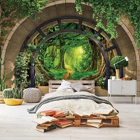Красивые флизелиновые фотообои с природой арка 416x254 см 3D-эффект Терраса Пейзаж тропического леса (14093VEXXXL) +клей