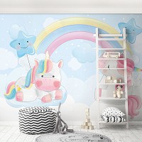 Флизелиновые фотообои для девочек 312x219 см Дети Единороги Пастель Акварель Радуга (14095VEXXL) +клей