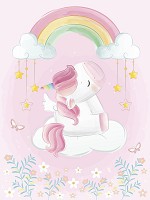 Флизелиновые фотообои облака небо 184x254 см Дети Девочки Единорог Радуга Розовый (14096V4A)+клей - вид 1 миниатюра