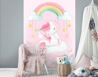Флизелиновые фотообои облака небо 184x254 см Дети Девочки Единорог Радуга Розовый (14096V4A)+клей - вид 5 миниатюра