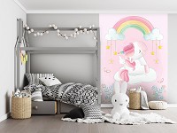 Флизелиновые фотообои облака небо 184x254 см Дети Девочки Единорог Радуга Розовый (14096V4A)+клей - вид 7 миниатюра