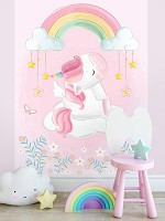 Флизелиновые фотообои 206x275 см Дети Девочки Единорог Радуга Розовый (14096VEA)+клей