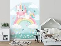 Флизелиновые фотообои для девочки 184x254 см Дети Единорог Пастель Облака и Радуга (14097V4A)+клей
