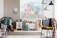 Флизелиновые фотообои в комнату девочке 206x275 см Дети Единорог Пастель Облака и Радуга (14097VEA)+клей