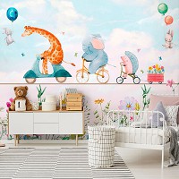 Флизелиновые фотообои для маленького мальчика 520x318 см Дети Животные Пастельные Иллюстрации Цветы (14098VEXXXXXL) +клей