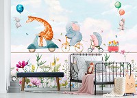 Флизелиновые фотообои для девочек 312x219 см Дети Животные Пастельные Иллюстрации Цветы (14098VEXXL) +клей