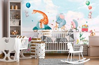 Флизелиновые фотообои для девочек 416x254 см Дети Животные Пастельные Иллюстрации Цветы (14098VEXXXL) +клей