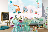 Флизелиновые фотообои для девочек 416x290 см Дети Животные Пастельные Иллюстрации Цветы (14098VEXXXXL) +клей
