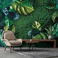 Флизелиновые фотообои в стиле модерн 416x254 см Природа Листья Темно-Зеленые Монстеры (14100VEXXXL) +клей