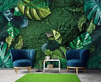 Флізелінові фотошпалери до зали 416x290 см Природа Листя Темно-Зелені Монстери (14100VEXXXXL) +клей
