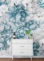 Флизелиновые фотообои в детскую для девочки 368x280 см Природа Цветы Пастельные Голубые Пионы (14102V10) +клей