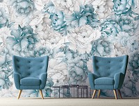 Флізелінові фотошпалери в кімнату дівчинці 15 років 312x219 см Природа Квіти Пастельні Блакитні Півонії (14102VEXXL) +клей