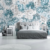 Сучасні флізелінові фотошпалери 416x290 см Природа Квіти Пастельні Блакитні Півонії (14102VEXXXXL) +клей