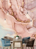 Флизелиновые фотообои 312x219 см Структуры Мрамор Пастель Золото Абстракция (14103VEXXL) +клей