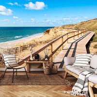 Флизелиновые фотообои 416x254 см 3D Морской пляж Пейзаж Деревянный пешеходный мост (14108VEXXXL) +клей