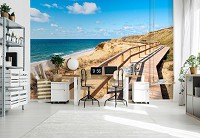 Красивая природа флизелиновые фотообои 3D Морской пляж Пейзаж Деревянный пешеходный мост (14108V)+клей