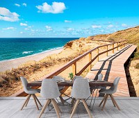 Флизелиновые фотообои на стену 254x184 см 3D Морской пляж Пейзаж Деревянный пешеходный мост (14108V4)+клей