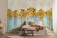 Флизелиновые фотообои на кухню 416x290 см Орнамент Золотые Листья Арт Природа (14109VEXXXXL) +клей