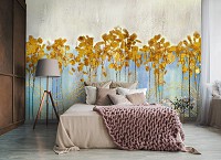 Цветы флизелиновые фотообои 254x184 см Орнамент Золотые Листья Арт Природа (14109V4)+клей - вид 6 миниатюра