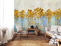 Флизелиновые фотообои в цветок 368x254 см Орнамент Золотые Листья Арт Природа (14109V8) +клей