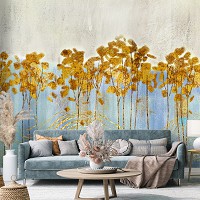 Цветы флизелиновые фотообои 254x184 см Орнамент Золотые Листья Арт Природа (14109V4)+клей