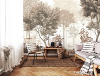 Флизелиновые фотообои на стену 368x254 см Природа Лес Коричневые Деревья Арт (14112V8) +клей