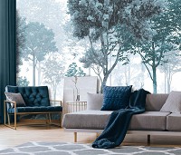 Флизелиновые фотообои 416x290 см Природа Лес Синие Деревья Арт (14113VEXXXXL) +клей