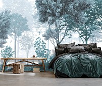 Пейзаж флизелиновые фотообои 254x184 см Природа Лес Синие Деревья Арт (14113V4)+клей