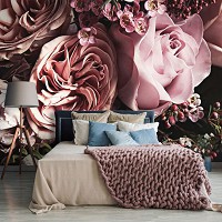 Флизелиновые фотообои в стиле модерн 368x254 см 3D Цветы Пудровые розы и пионы (14114V8) +клей