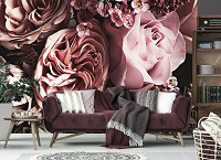 Флизелиновые фотообои на стену 416x290 см 3D Цветы Пудровые розы и пионы (14114VEXXXXL) +клей