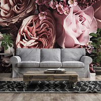 Флизелиновые фотообои 3D Цветы Пудровые розы и пионы (14114V)+клей
