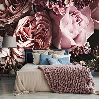 Флизелиновые фотообои девочка 254x184 см 3D Цветы Пудровые розы и пионы (14114V4)+клей