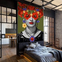 Флизелиновые фотообои 206x275 см Искусство Фрида Кало Цветы Китч Поп Арт (14118VEA) +клей