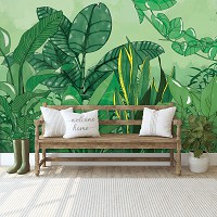 Флизелиновые фотообои тропический лес 416x254 см Природа Растения Зеленые Листья Джунглей (14119VEXXXL) +клей