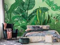 Флизелиновые фотообои на стену 368x254 см Природа Растения Зеленые Листья Джунглей (14119V8) +клей