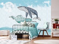 Флизелиновые фотообои для мальчиков и девочек 416x290 см Дети Животные Счастливые Киты Океан (14120VEXXXXL) +клей