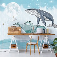 Флизелиновые фотообои для мальчиков и девочек 368x254 см Дети Животные Счастливые Киты Океан (14120V8) +клей
