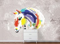 Мистецтво флізелінові фотошпалери 416x290 см Тварини барвисті графіті з конем (14121VEXXXXL) +клей