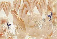 Флизелиновые фотообои в стиле модерн животные 416x254 см Природа Листья Гламур Розовый Гепард (14125VEXXXL) +клей