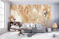 Флизелиновые фотообои Кот Природа Листья Гламур Розовый Гепард (14125V)+клей