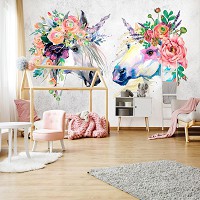 Фото животных флизелиновые фотообои 312x219 см Арт Единороги Лошади Цветы Бохо (14126VEXXL) +клей