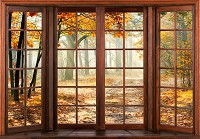 Флізелінові фотошпалери природа 416x290 см 3D краєвид Осінній ліс за великим вікном (14129VEXXXXL) +клей - вид 1 мініатюра