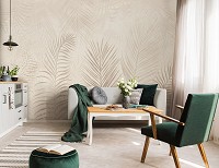 Флизелиновые фотообои в интерьере 520x318 см Большие пальмовые листья на светло-желтом фоне (14132VEXXXXXL) +клей