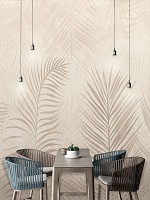 Флизелиновые фотообои 368x254 см Большие пальмовые листья на светло-желтом фоне (14132V8) +клей