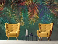 Флизелиновые фотообои в стиле модерн 254x184 см Большие тропические листья на темно-зеленом фоне (14133V4)+клей