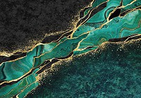 Флізелінові фотошпалери на кухню 416x254 см Структура Темно-зелений мармур із золотом (14134VEXXXL) +клей - вид 1 мініатюра