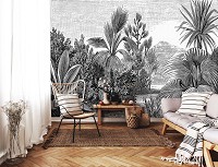 Флизелиновые фотообои лес 416x290 см Природа черно-белые джунгли (14135VEXXXXL) +клей